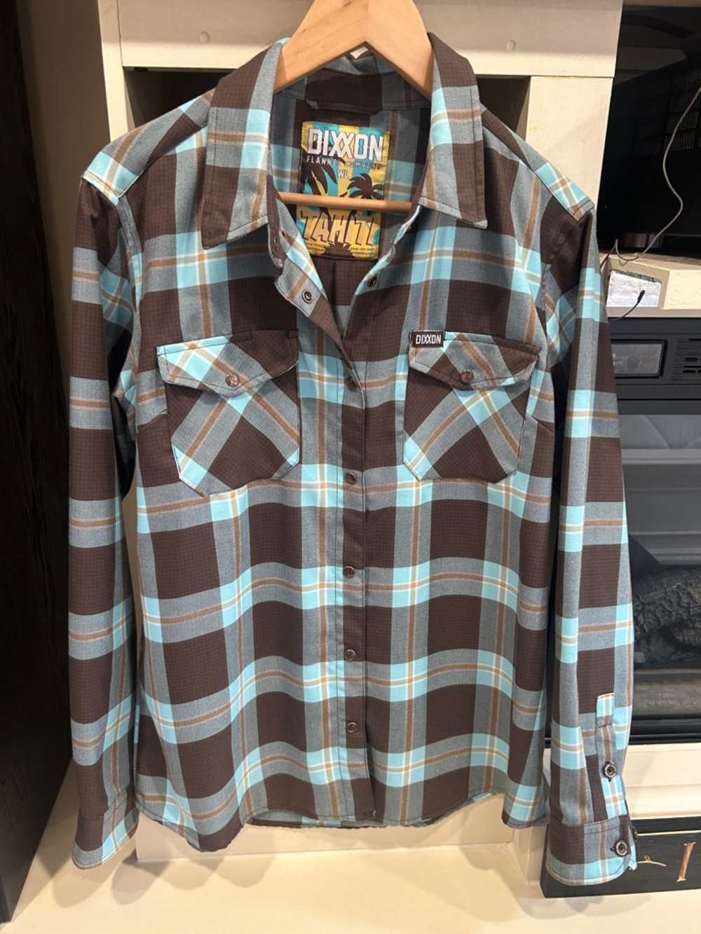 DIXXON Brown & Light Blue Plaid Snap-Front Shirt